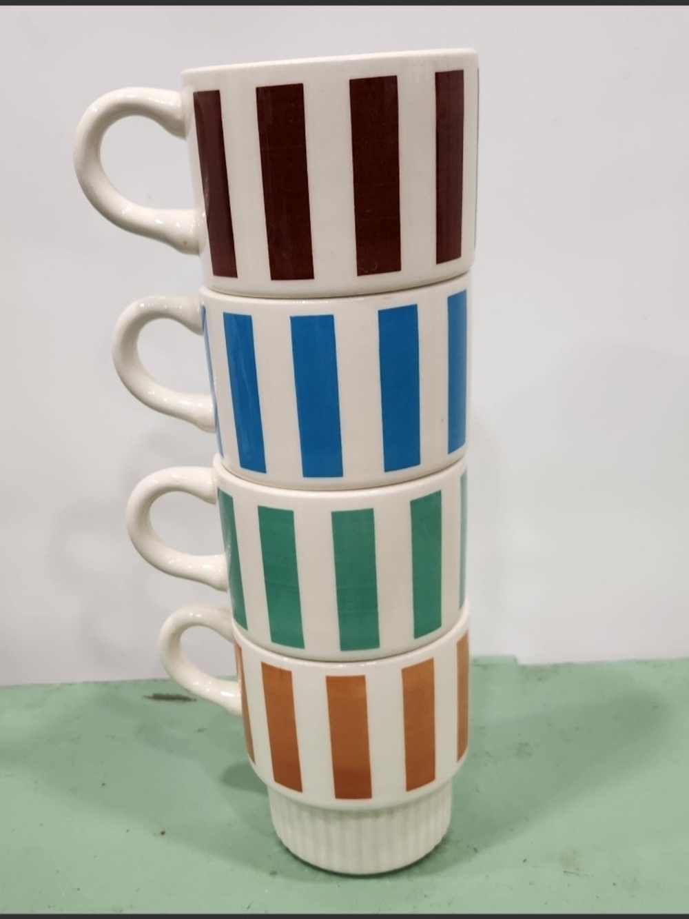 Vintage Mid-century Modern McCoy stackable striped mugs 1970s Set Of Four